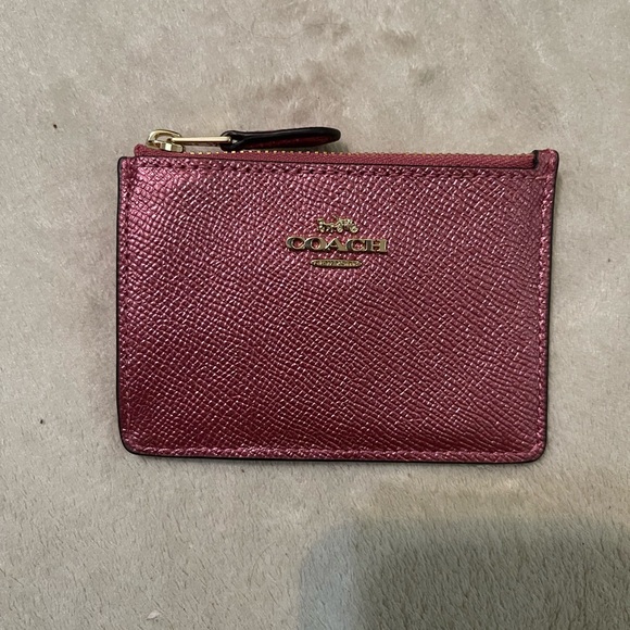 Coach card mini skinny Id coin metallic pink case NWOT - Picture 1 of 4